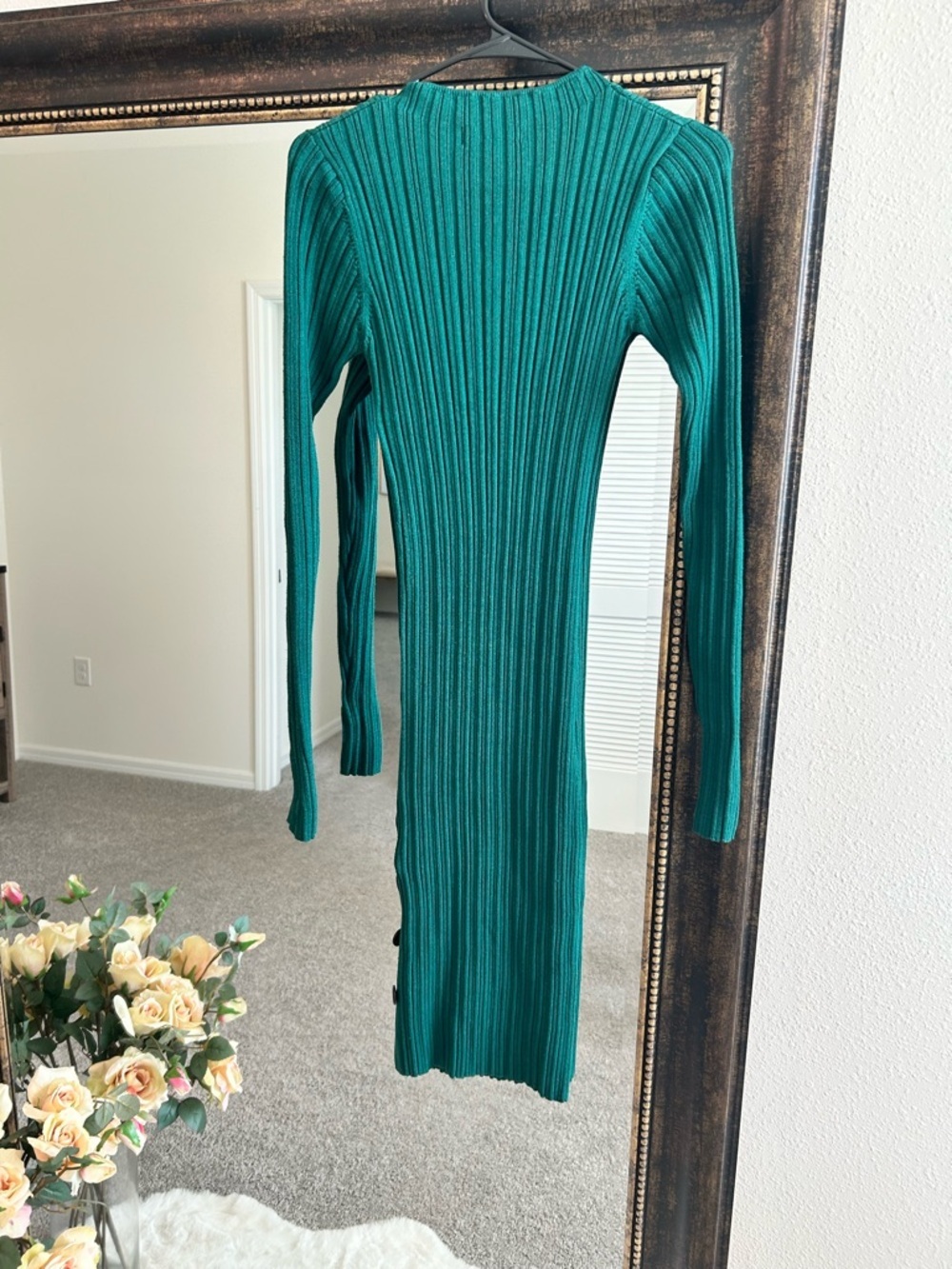 Adam Lippes Ribbed Long Sleeve Button-Trim Midi Dress in Green - Picture 11 of 12
